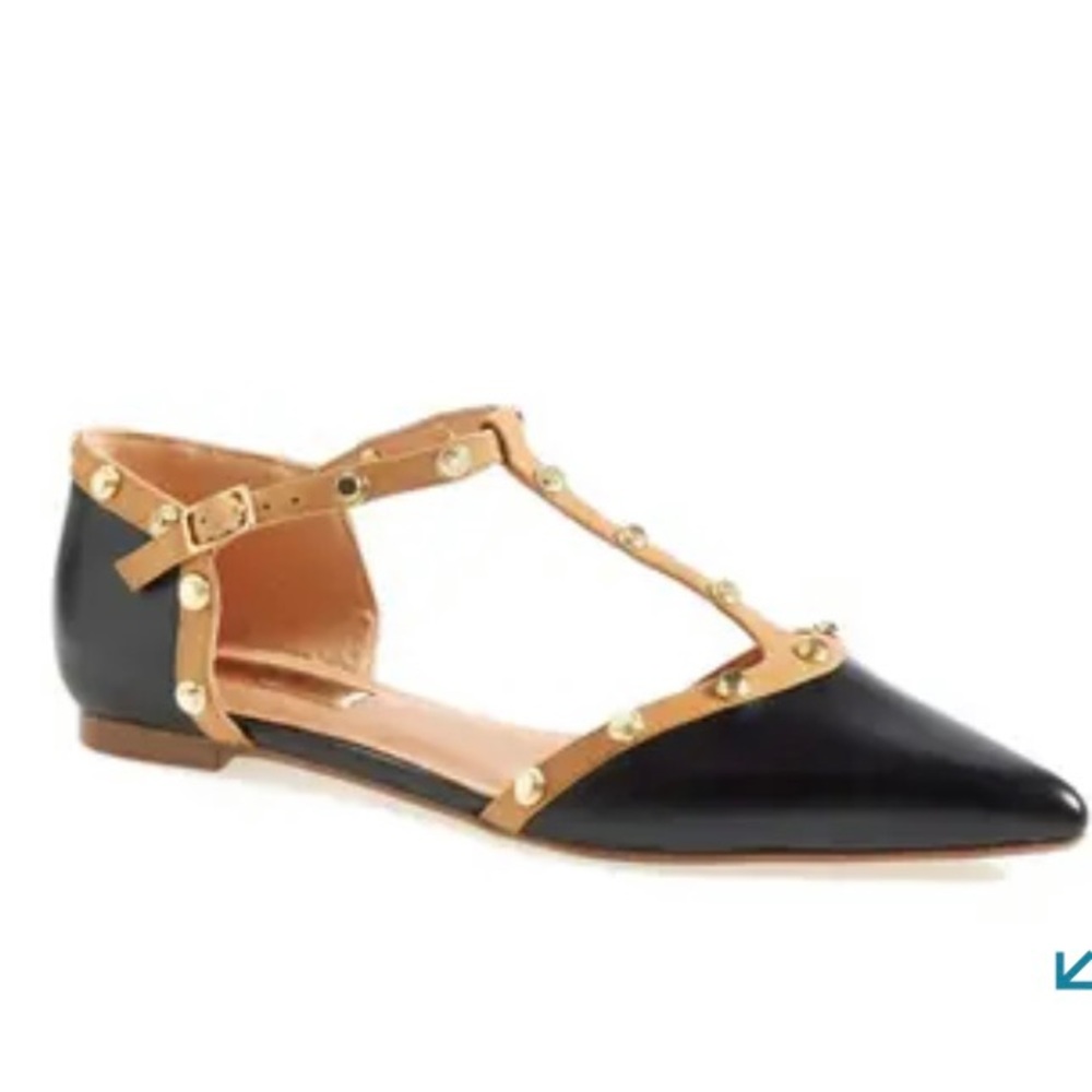 Halogen Olson Pointy Toe Studded T-Strap Flat